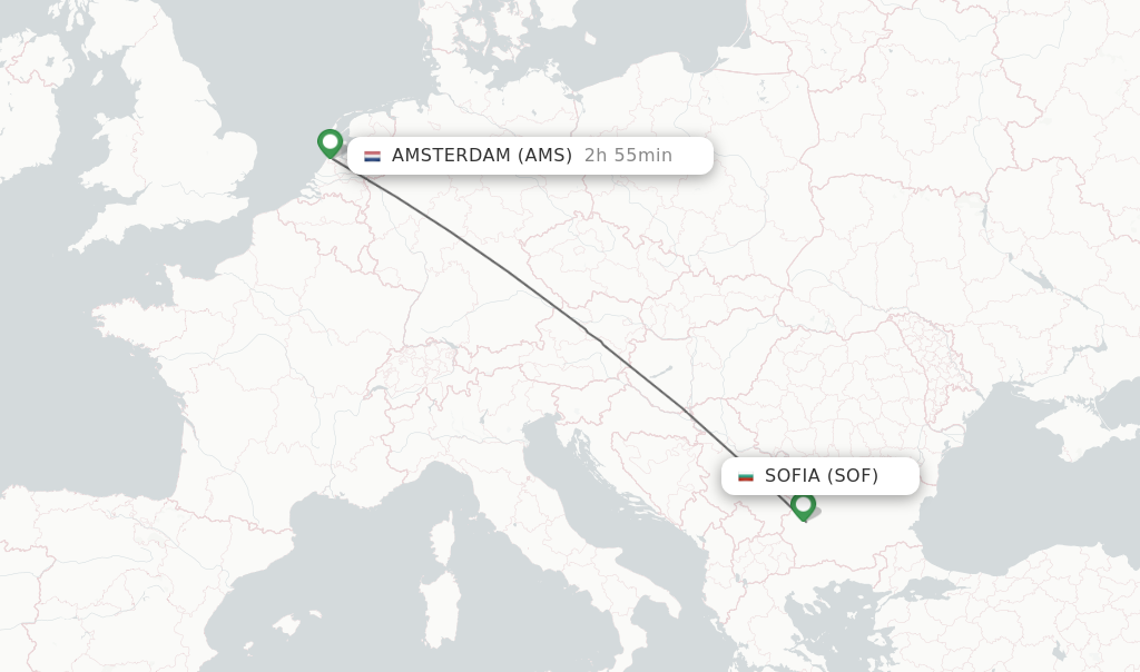Flights from Sofia to Amsterdam route map