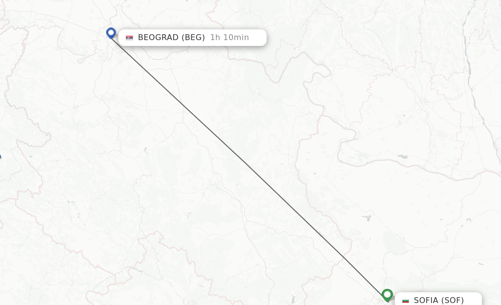Flights from Sofia to Belgrade route map