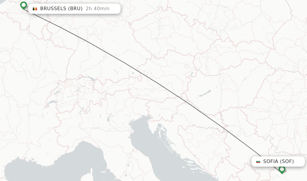 Flights from Sofia to Brussels route map
