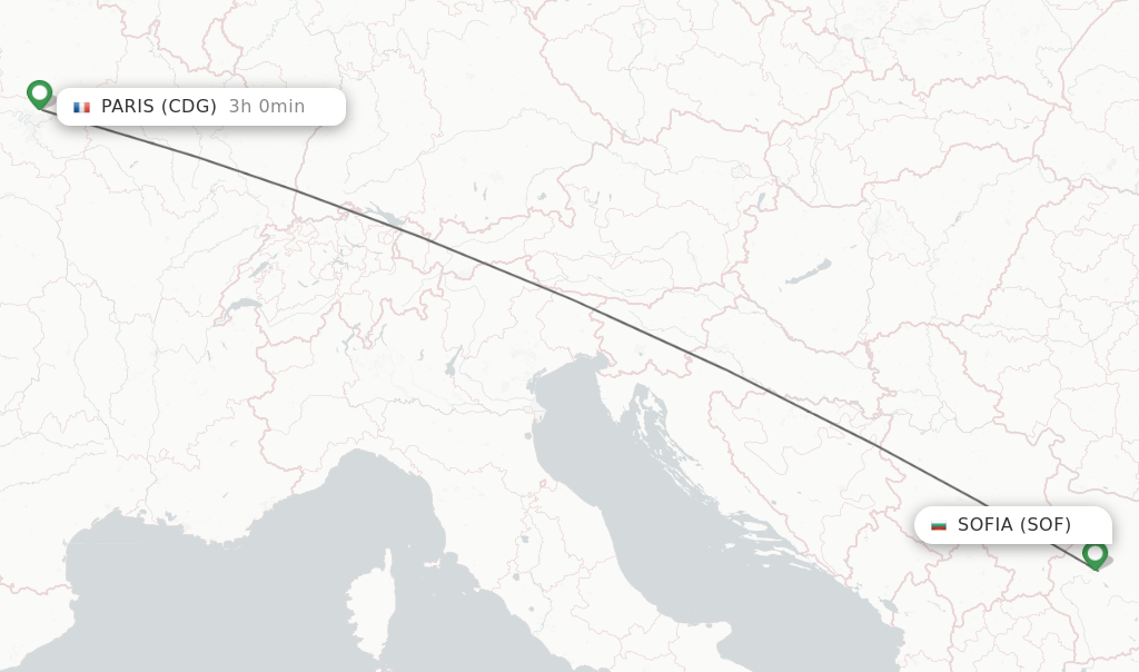 Flights from Sofia to Paris route map
