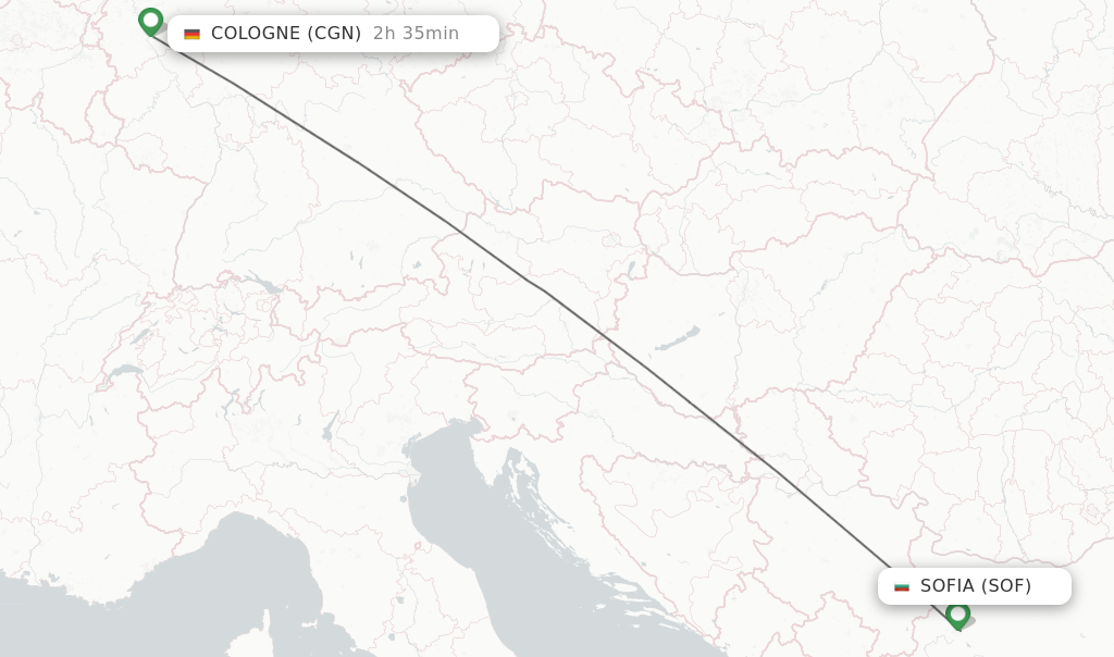Flights from Sofia to Cologne route map