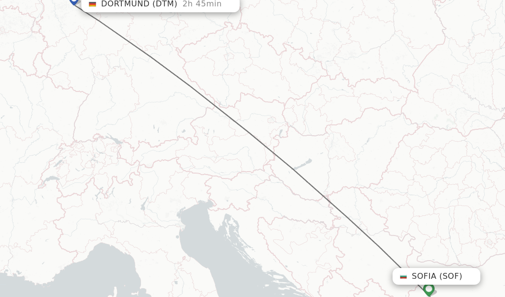 Flights from Sofia to Dortmund route map