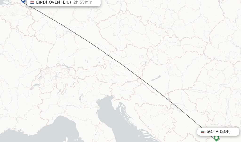 Flights from Sofia to Eindhoven route map