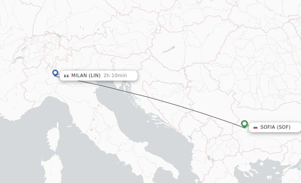 Flights from Sofia to Milan route map