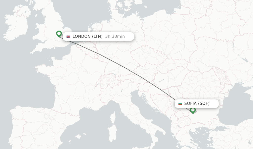 Flights from Sofia to London route map