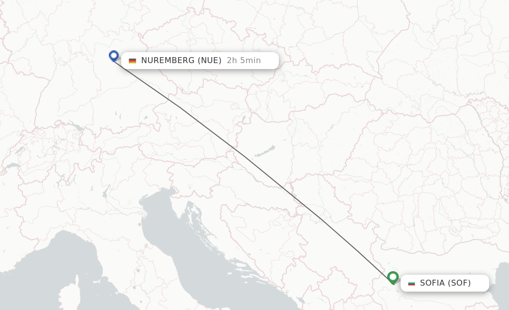 Flights from Sofia to Nuremberg route map