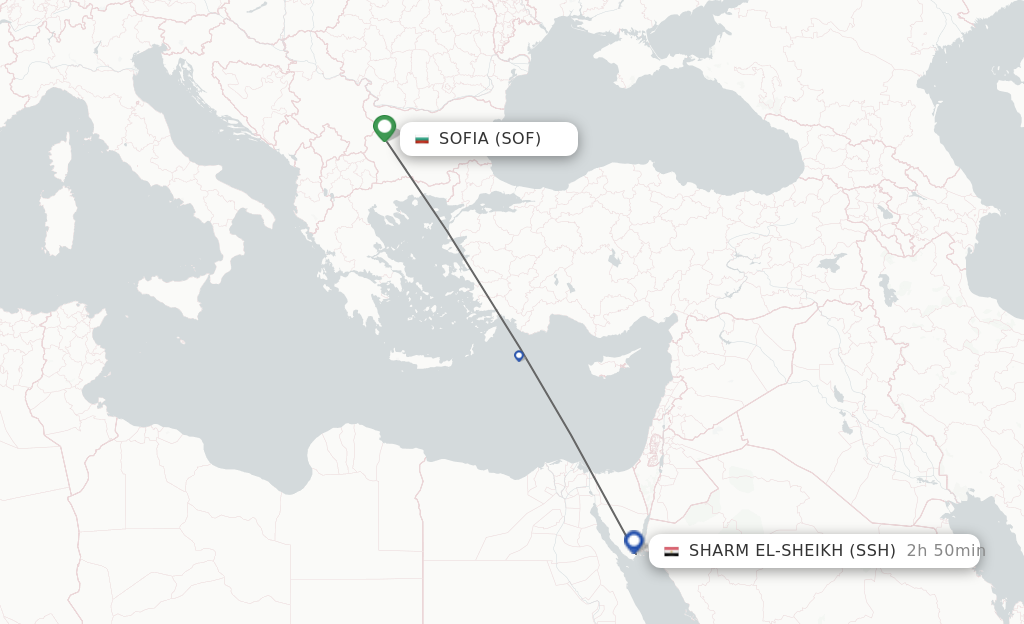 Flights from Sofia to Sharm el Sheikh route map