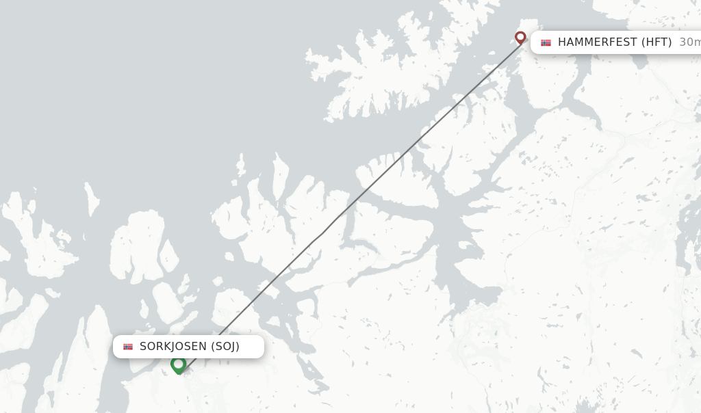 Flights from Sorkjosen to Hammerfest route map
