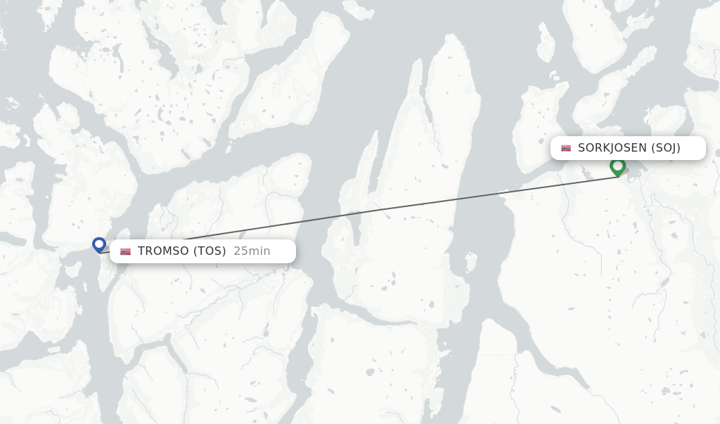 Flights from Sorkjosen to Tromso route map