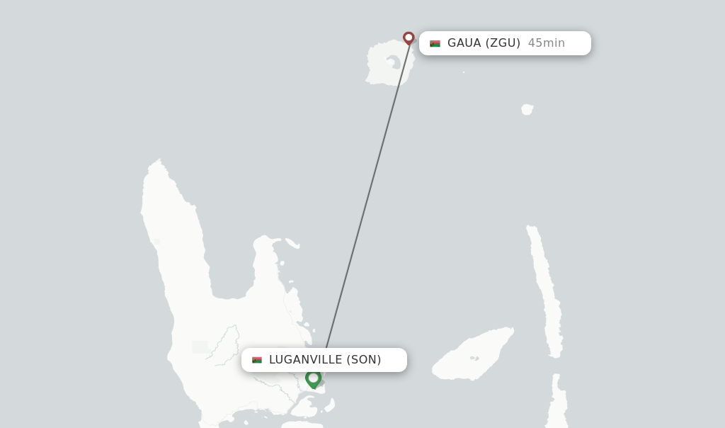 Flights from Luganville to Gaua route map