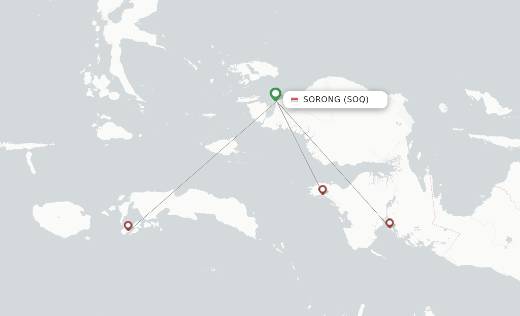 Route map with flights from Sorong with Wings Air
