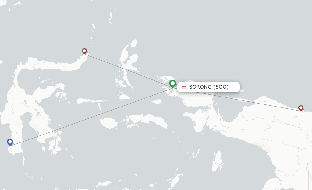 Route map with flights from Sorong with Lion Air