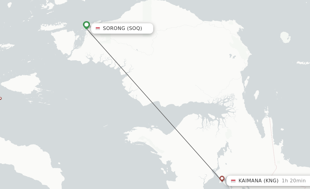 Flights from Sorong to Kaimana route map