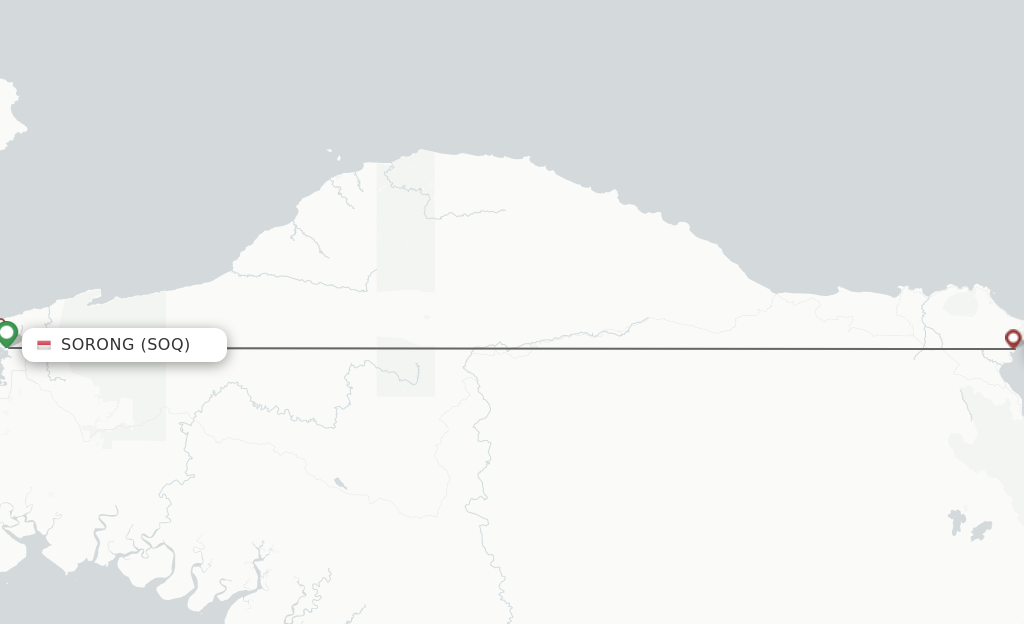 Flights from Sorong to Manokwari route map