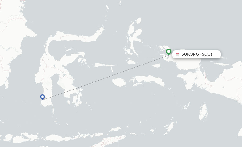 Route map with flights from Sorong with Sriwijaya Air