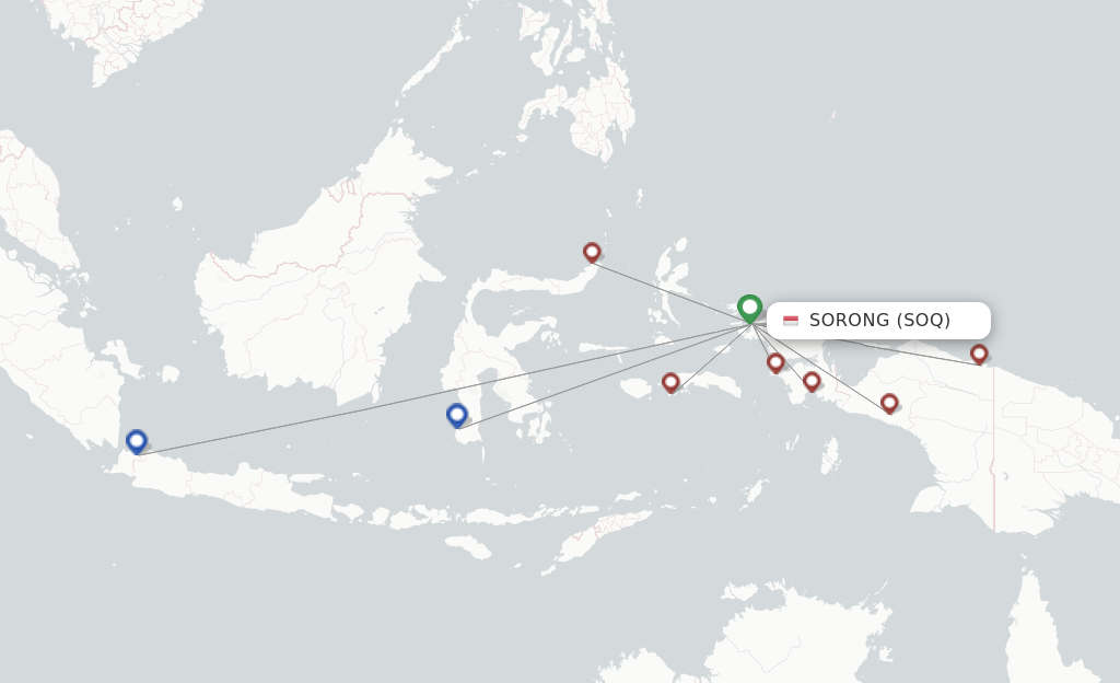 Flights from Sorong to Ambon route map