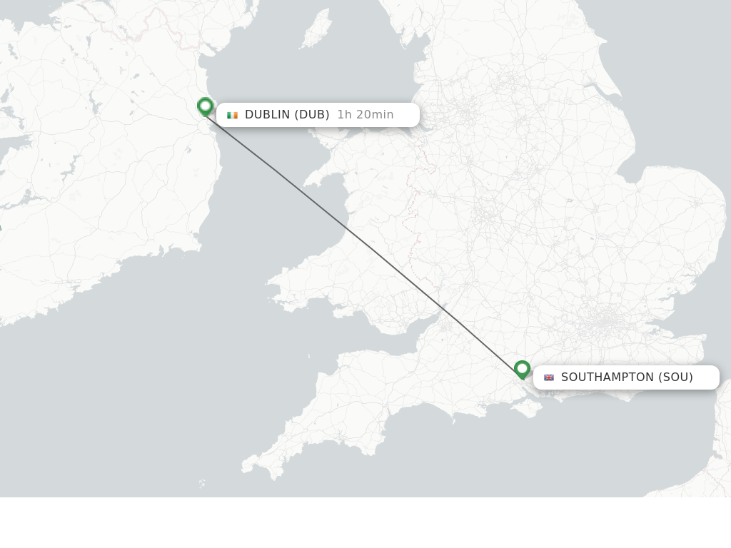 Flights from Southampton to Dublin route map