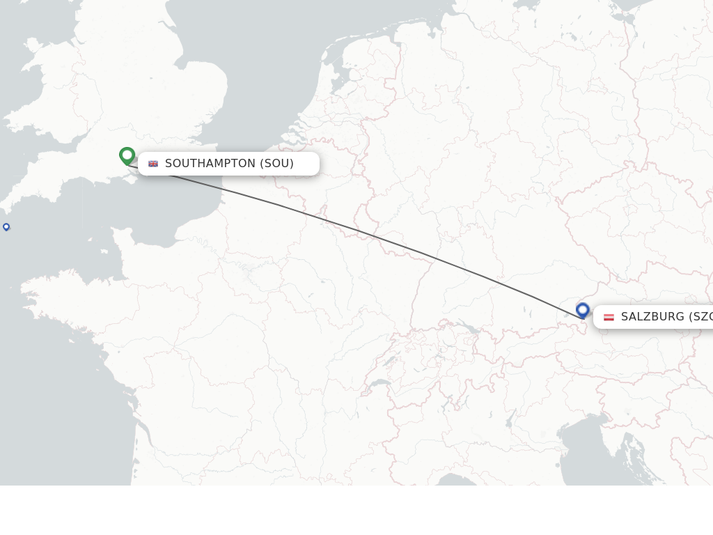 Flights from Southampton to Salzburg route map