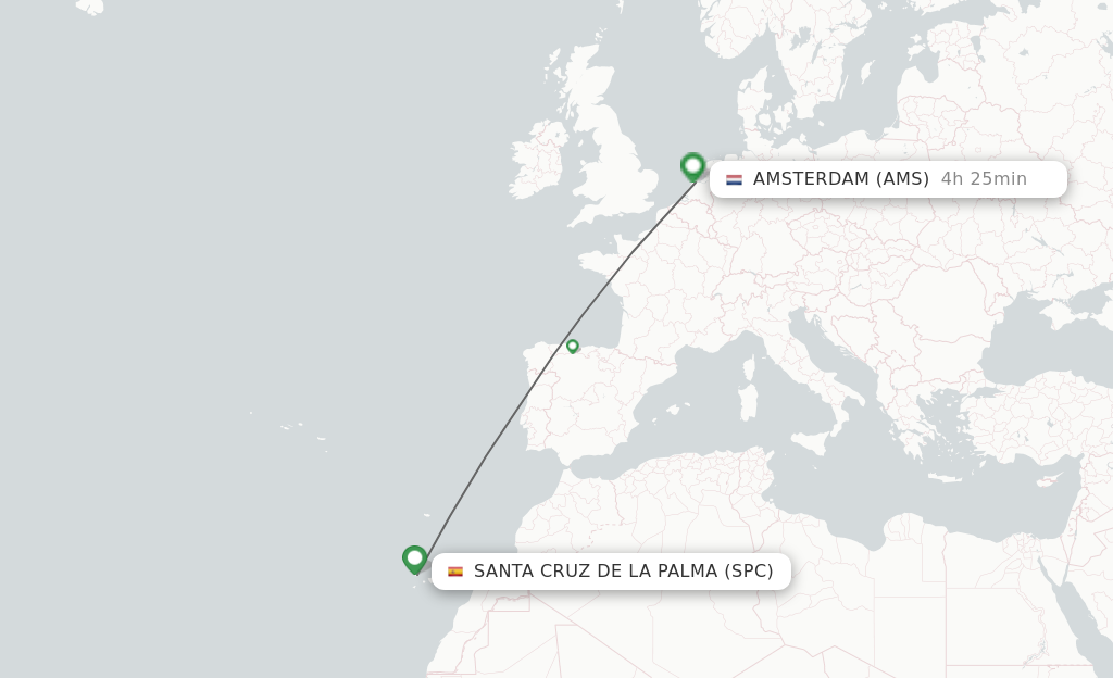 Flights from Santa Cruz De La Palma to Amsterdam route map
