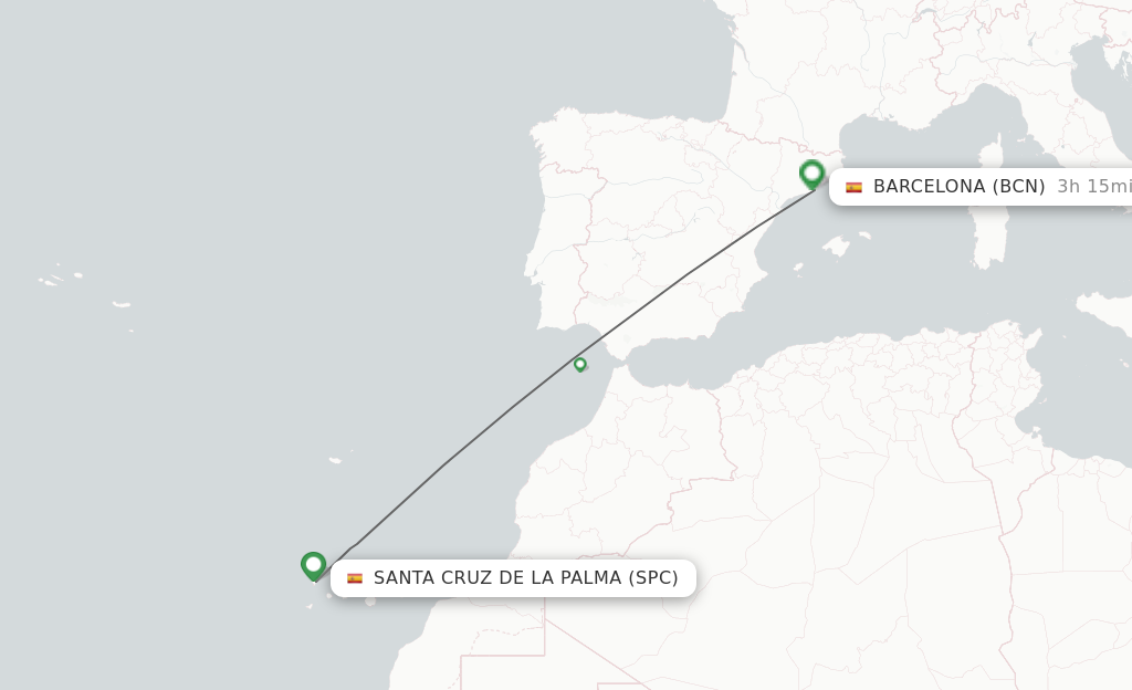 Flights from Santa Cruz De La Palma to Barcelona route map