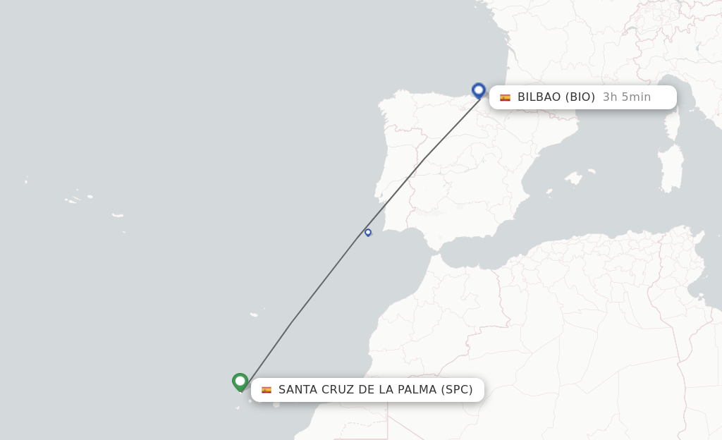 Flights from Santa Cruz De La Palma to Bilbao route map