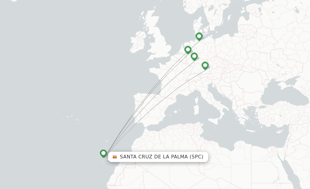 Route map with flights from Santa Cruz De La Palma with Condor