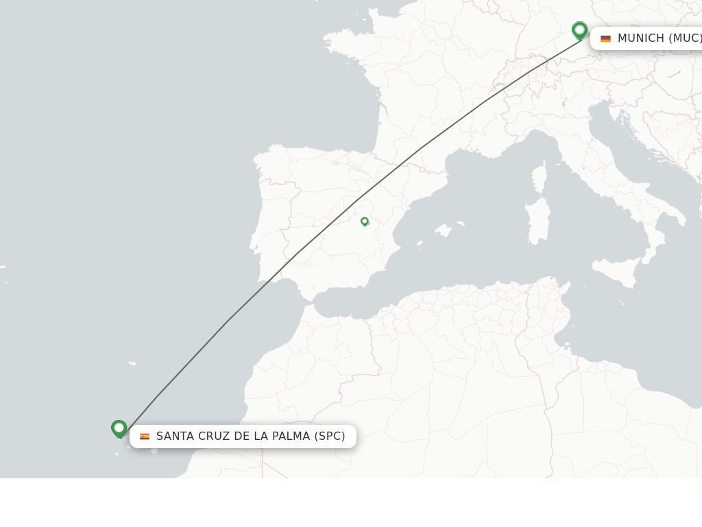 Flights from Santa Cruz De La Palma to Munich route map