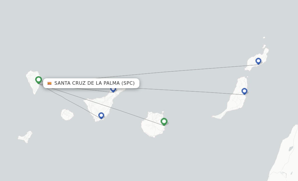 Route map with flights from Santa Cruz De La Palma with Binter Canarias