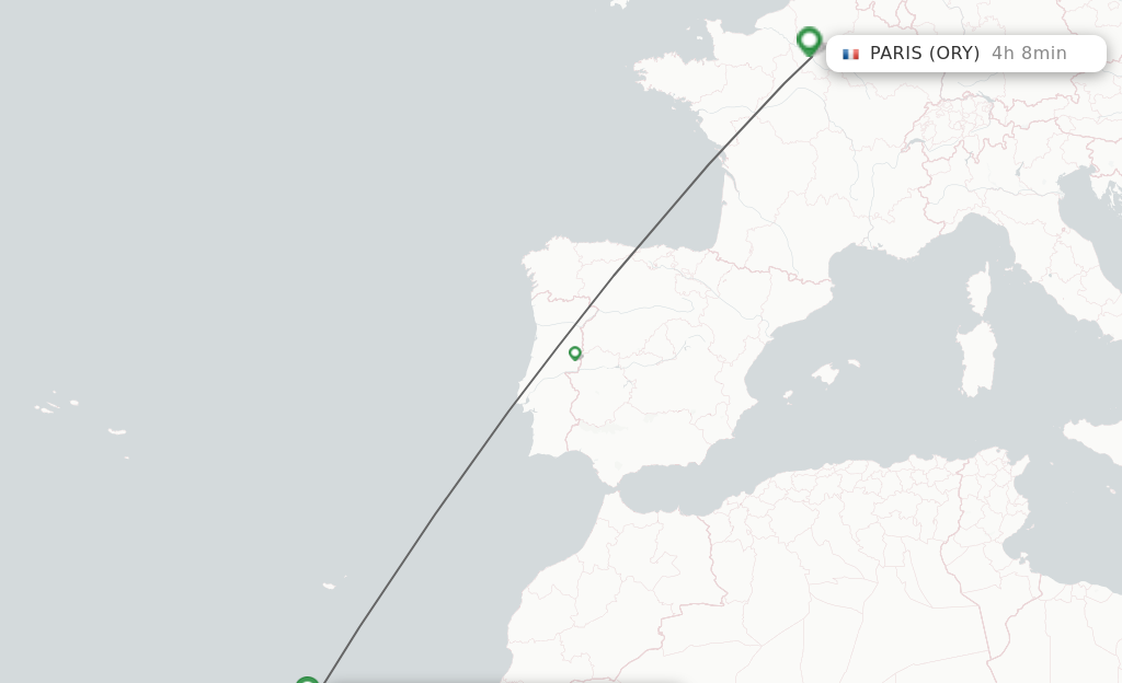 Flights from Santa Cruz De La Palma to Paris route map