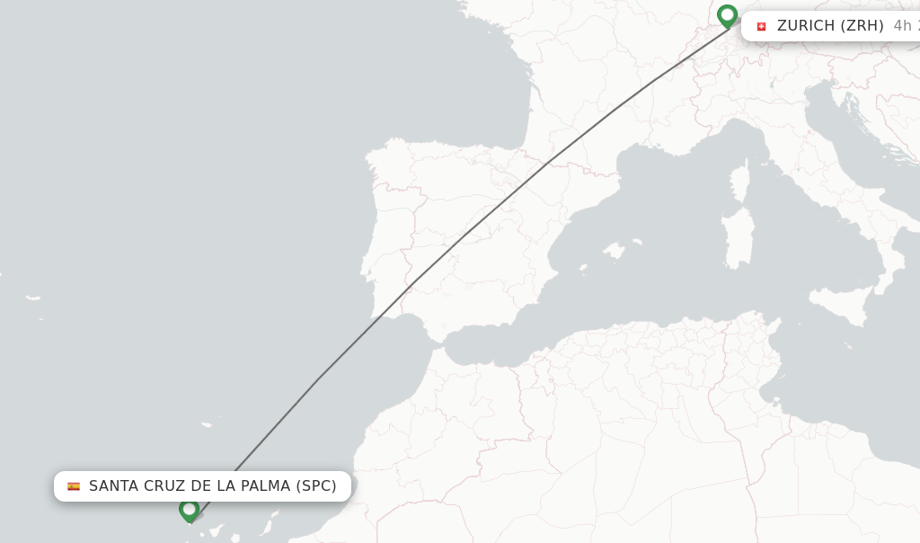Flights from Santa Cruz De La Palma to Zurich route map