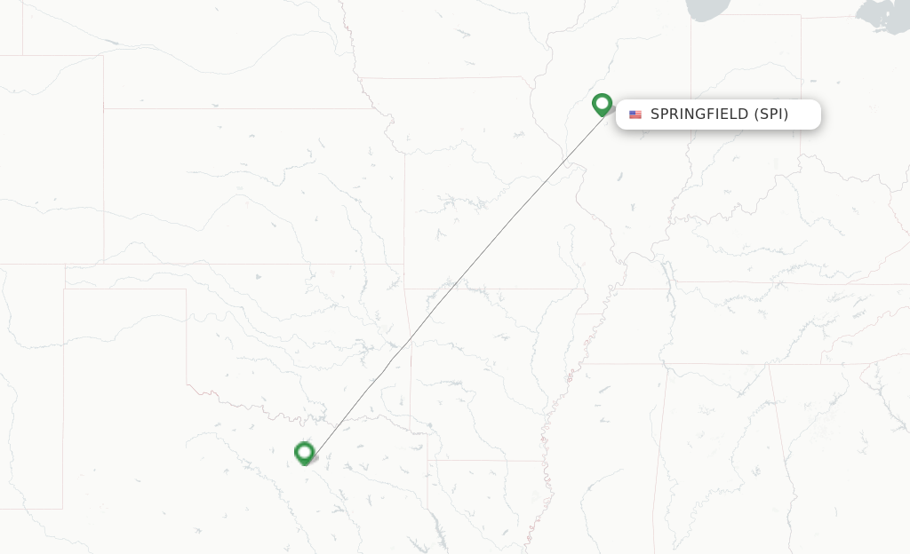 Route map with flights from Springfield with American Airlines