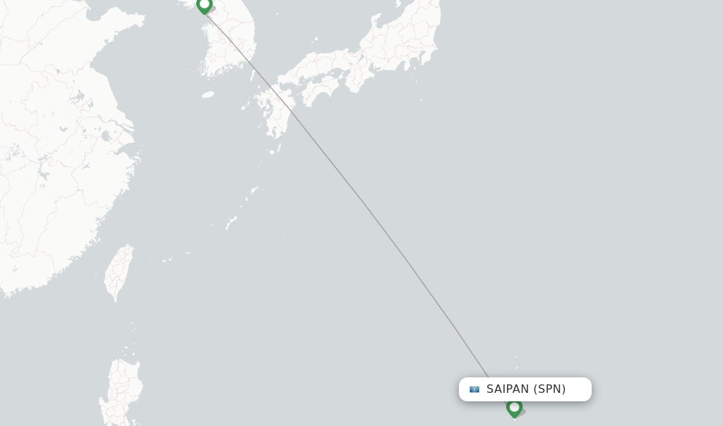 Route map with flights from Saipan with Jeju Air