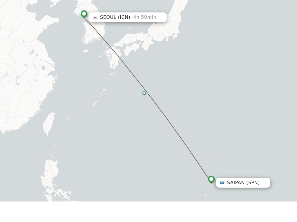 Flights from Saipan to Seoul route map