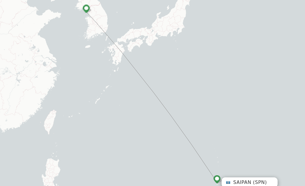 Route map with flights from Saipan with Asiana Airlines