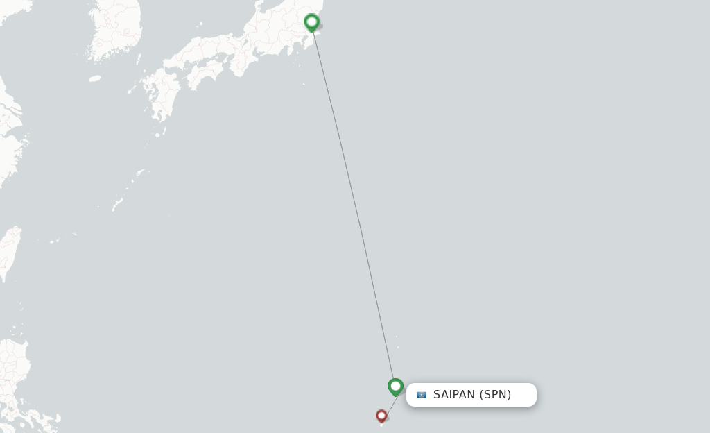 Route map with flights from Saipan with United Airlines