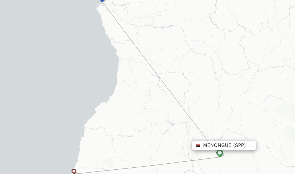 Route map with flights from Menongue with TAAG