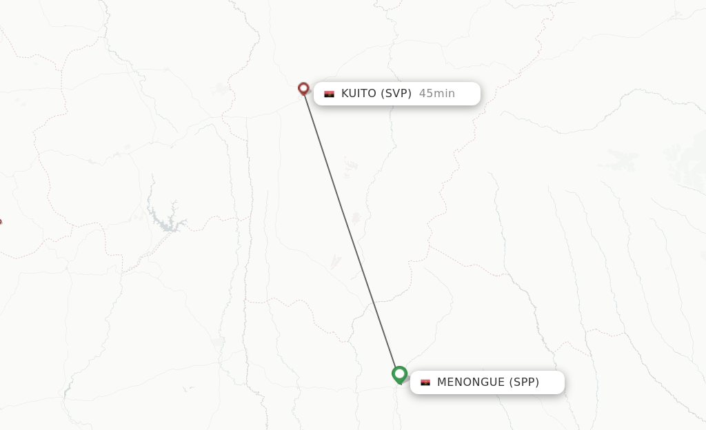 Flights from Menongue to Kuito route map
