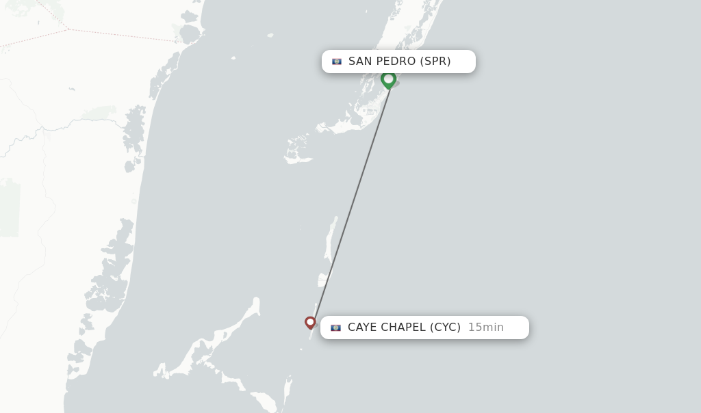 Flights from San Pedro to Caye Chapel route map