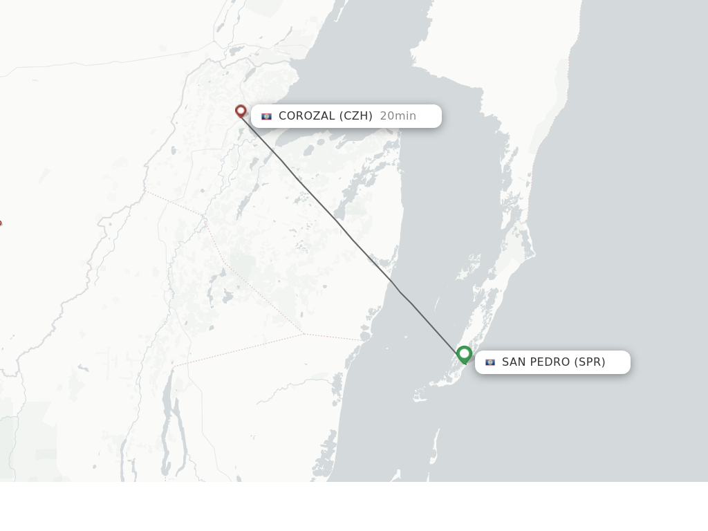 Flights from San Pedro to Corozal route map