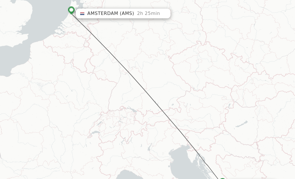 Flights from Split to Amsterdam route map