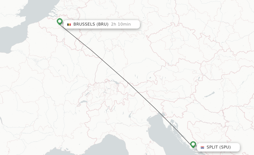 Flights from Split to Brussels route map