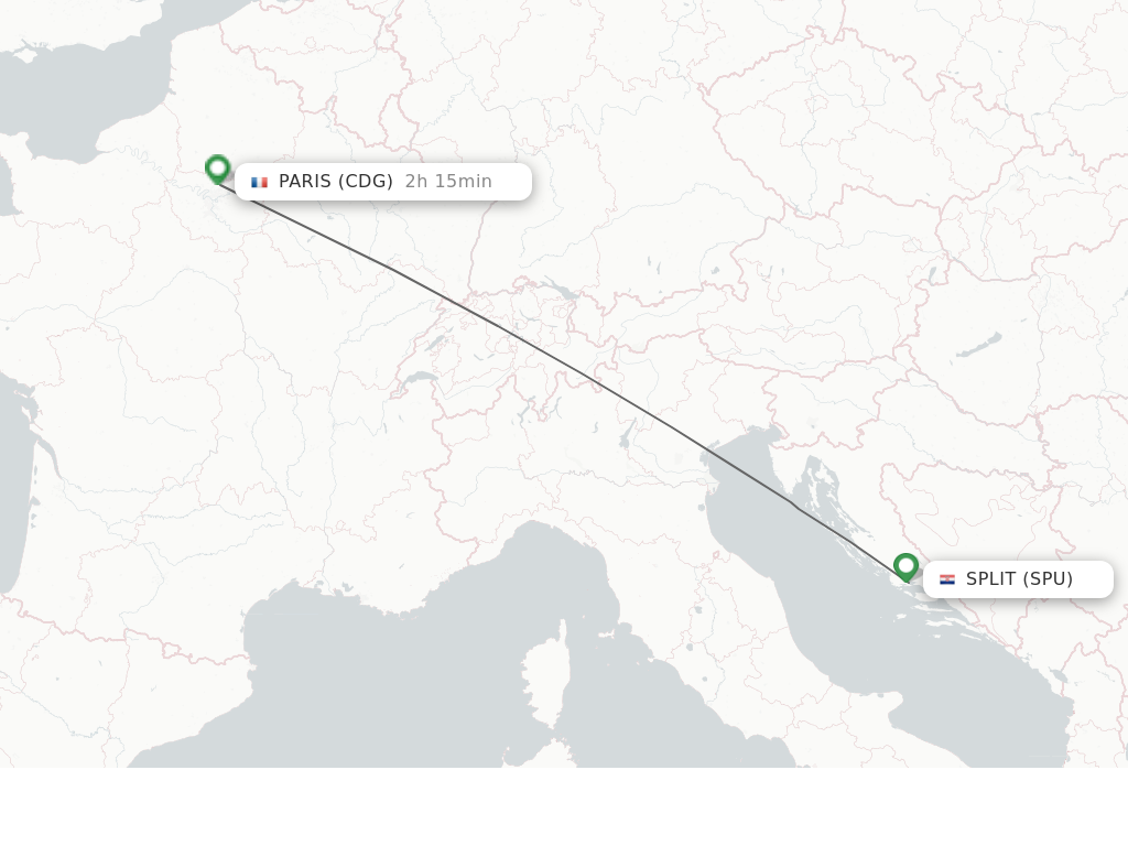 Flights from Split to Paris route map