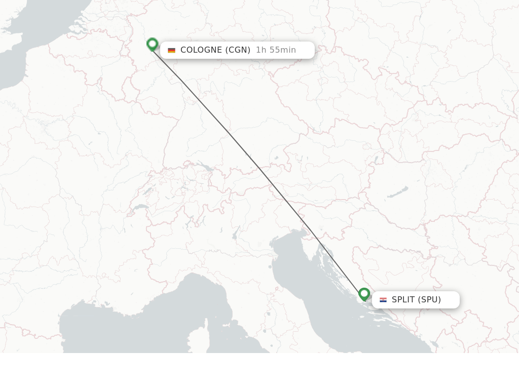 Flights from Split to Cologne route map