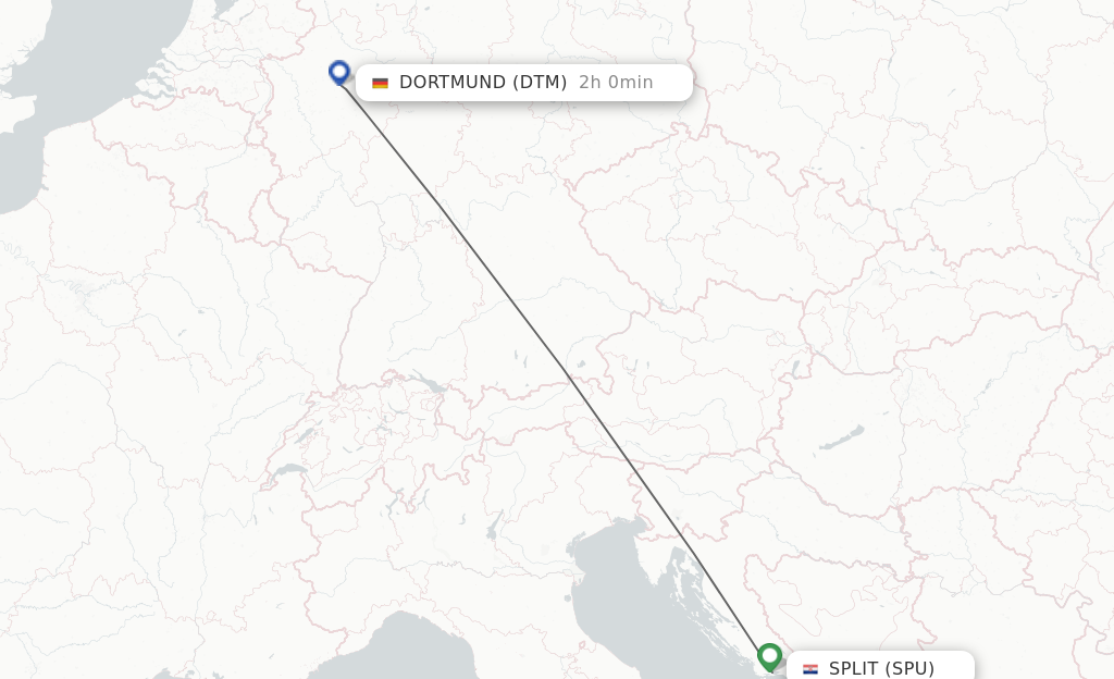 Flights from Split to Dortmund route map