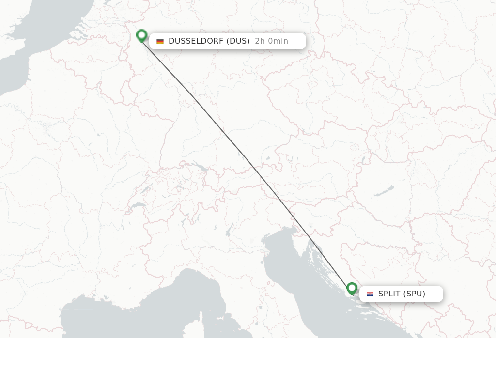 Flights from Split to Dusseldorf route map
