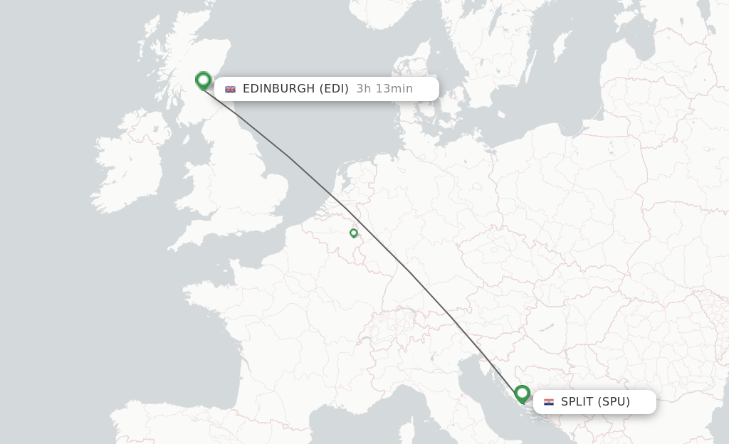 Flights from Split to Edinburgh route map