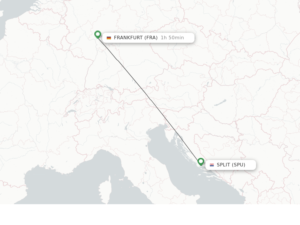 Flights from Split to Frankfurt route map