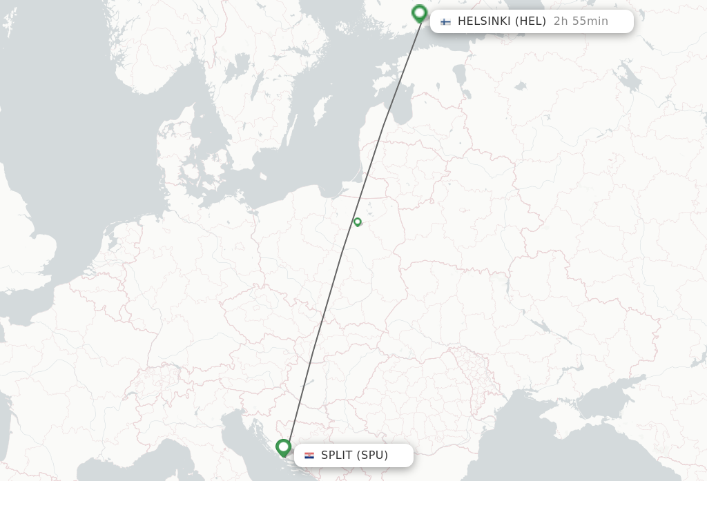 Flights from Split to Helsinki route map