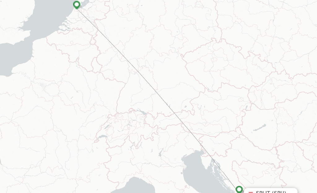 Route map with flights from Split with KLM