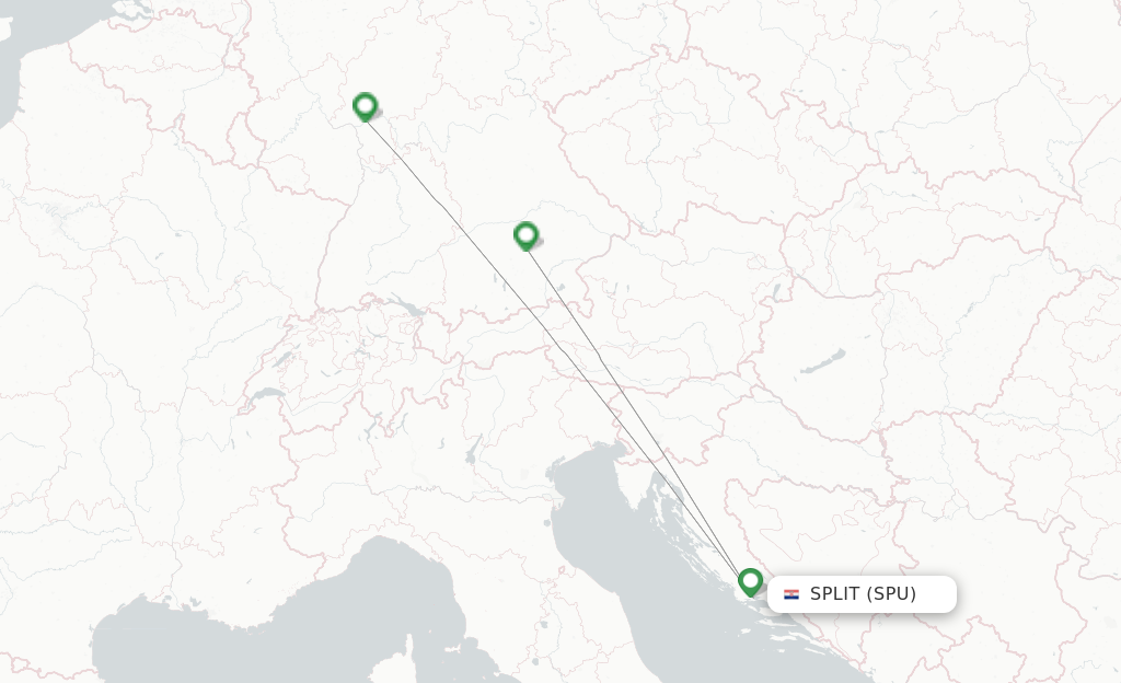 Route map with flights from Split with Lufthansa